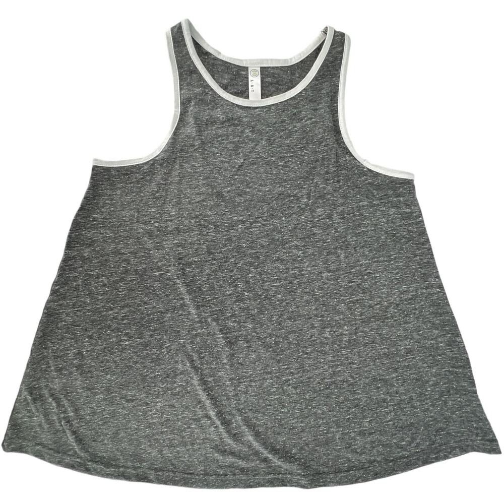 LAT Racerback Tank Top Ladies Medium Smoke Melange White Trim